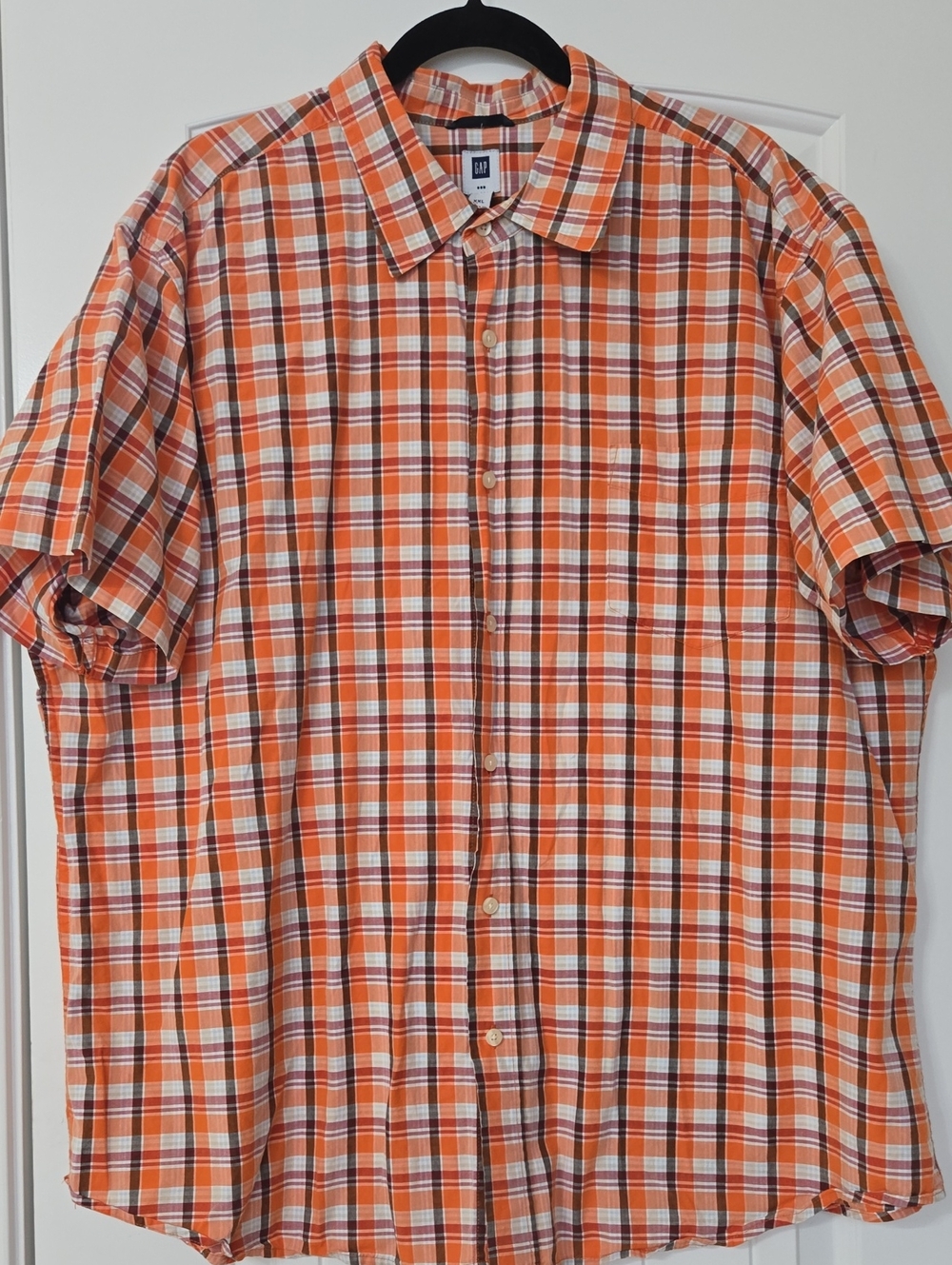 GAP Orange Plaid Short Sleeve Button-Down Shirt